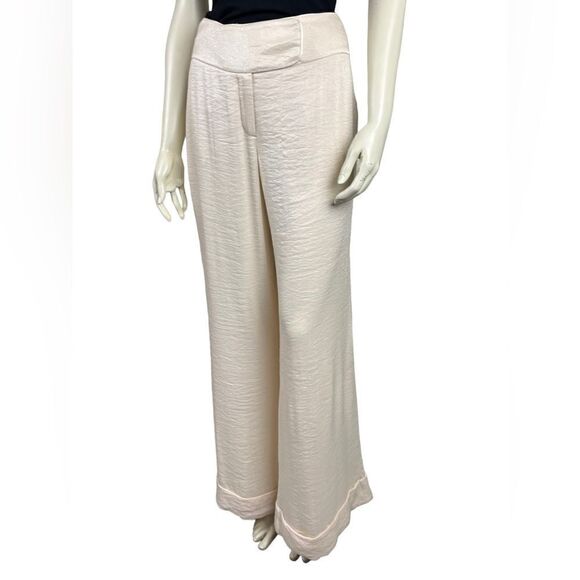 Black Label BCBG Max Azaria Wide Leg Ivory Shimmer Wide Waistband Dress Pants 10 - Picture 9 of 15